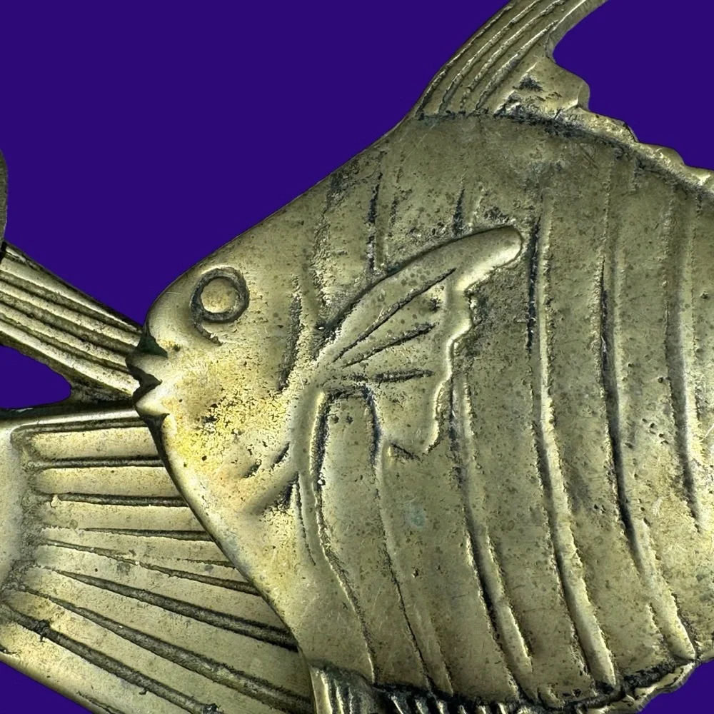 Vintage Brass Angelfish Wall Decor Set 6 Hollywood Regency MCM Fish Wall Art